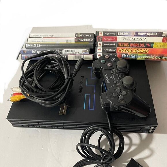 Sony PlayStation 2 PS2 Bundle with 10 Games Hitman 2 Socom Tetris Worlds Full Sp - Picture 6 of 10